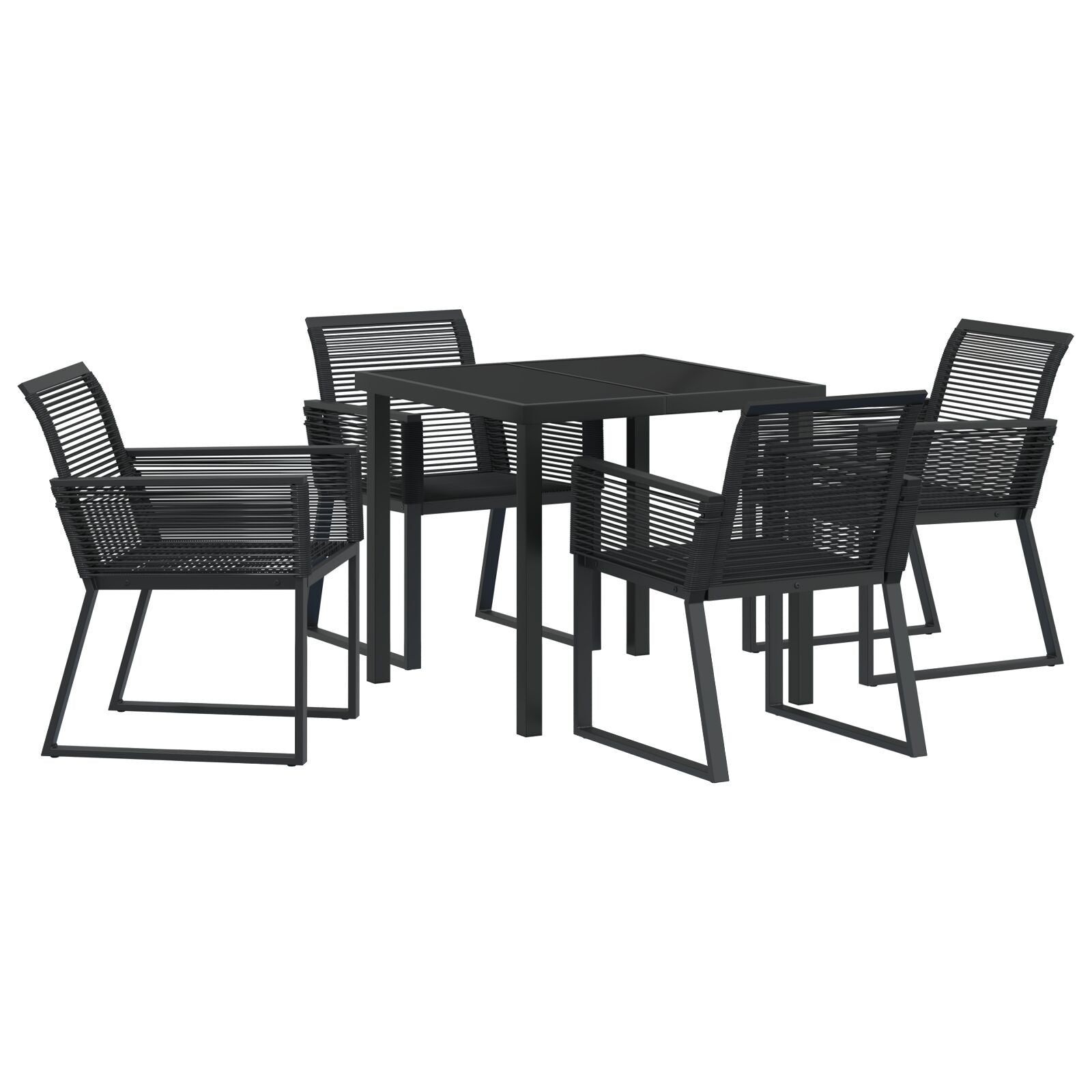 5-Delige Tuin Eet Set Zwart Poly Rattan