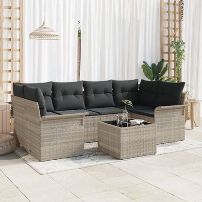 7 Delige Tuin Sofa Set Met Kussens Lichtgrijs Poly Rattan