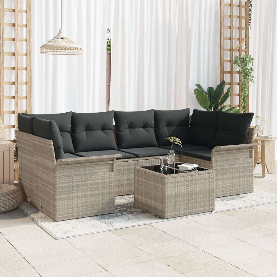 7 Delige Tuin Sofa Set Met Kussens Lichtgrijs Poly Rattan