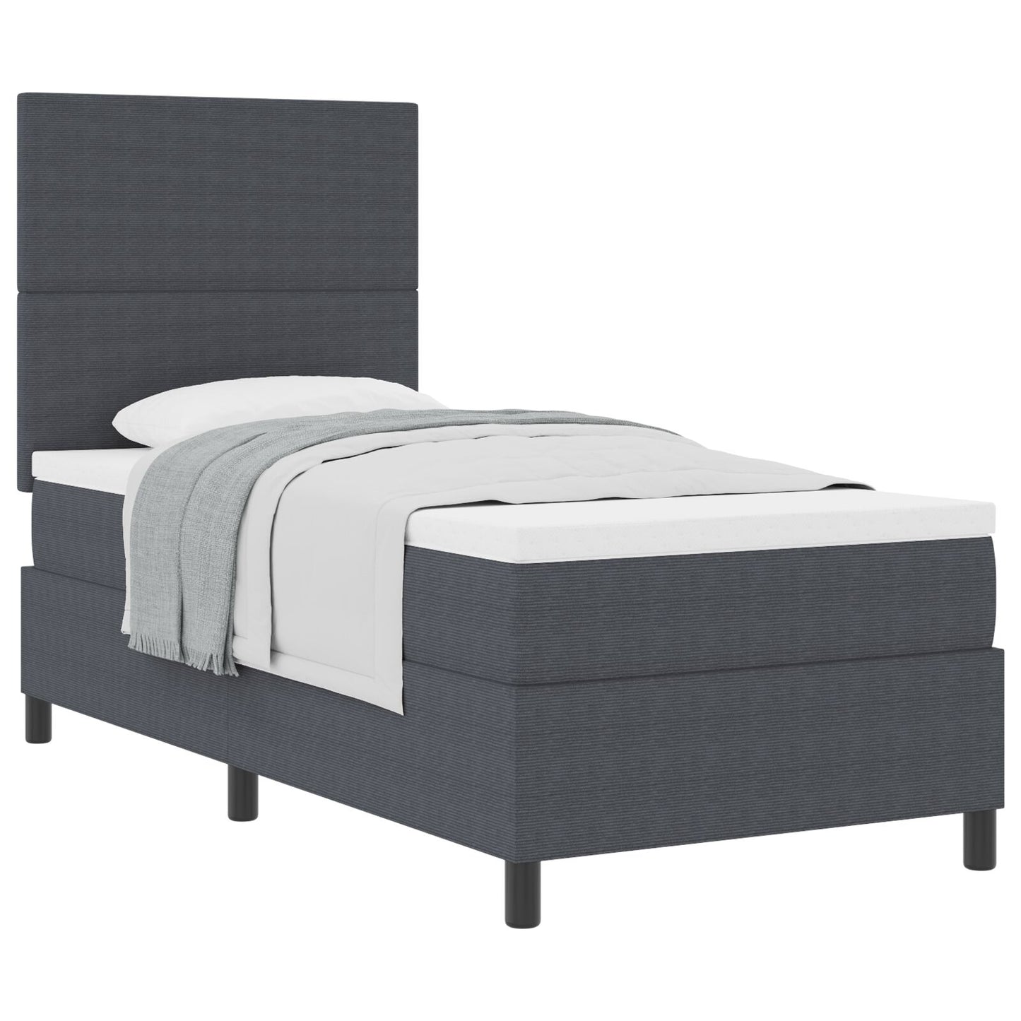 Boxspring Bed Met Matras Donkergrijs 90X200 Cm Corduroy Stof