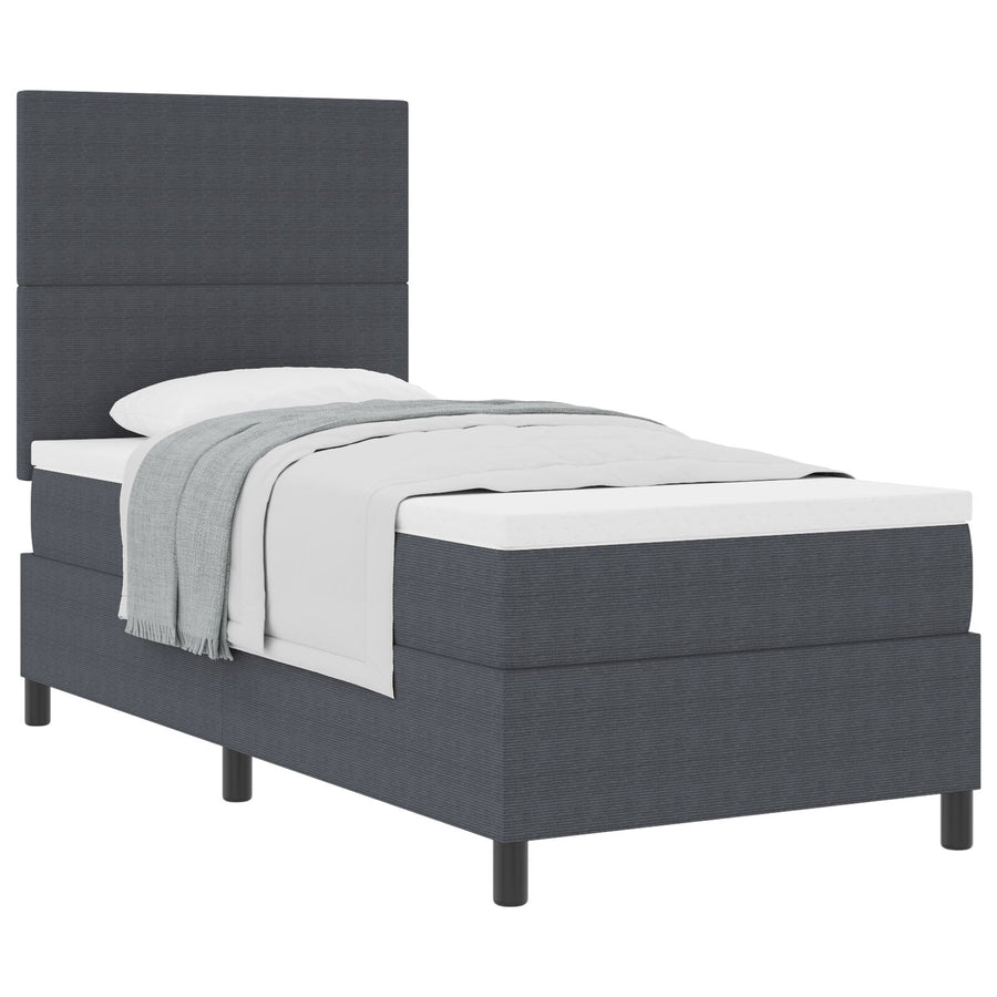 Boxspring Bed Met Matras Donkergrijs 90X200 Cm Corduroy Stof