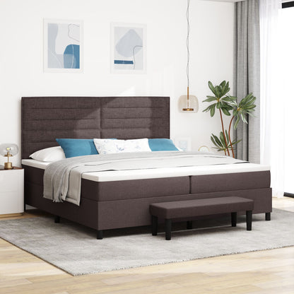 Boxspringbed Met Matras & Bank Stof Donkerbruin 200 x 200 cm Lijnen ontwerp
