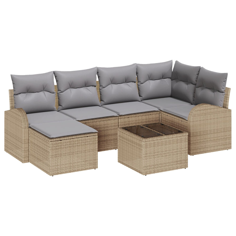 7-delige Tuin Sofa Set met Kussens Zwart Poly Rattan
