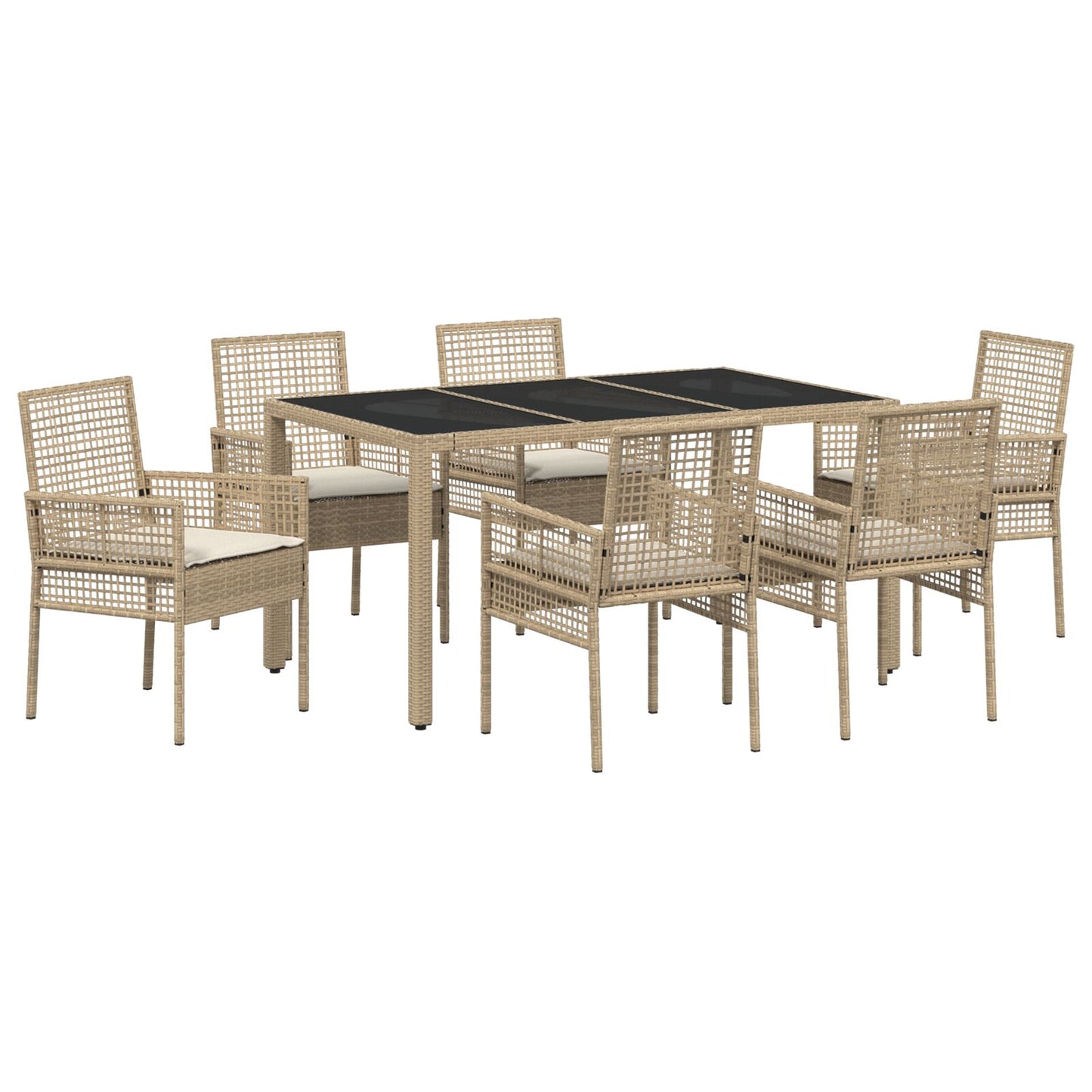 7-Delige Tuin Eetset Met Kussens Beige Poly Rattan