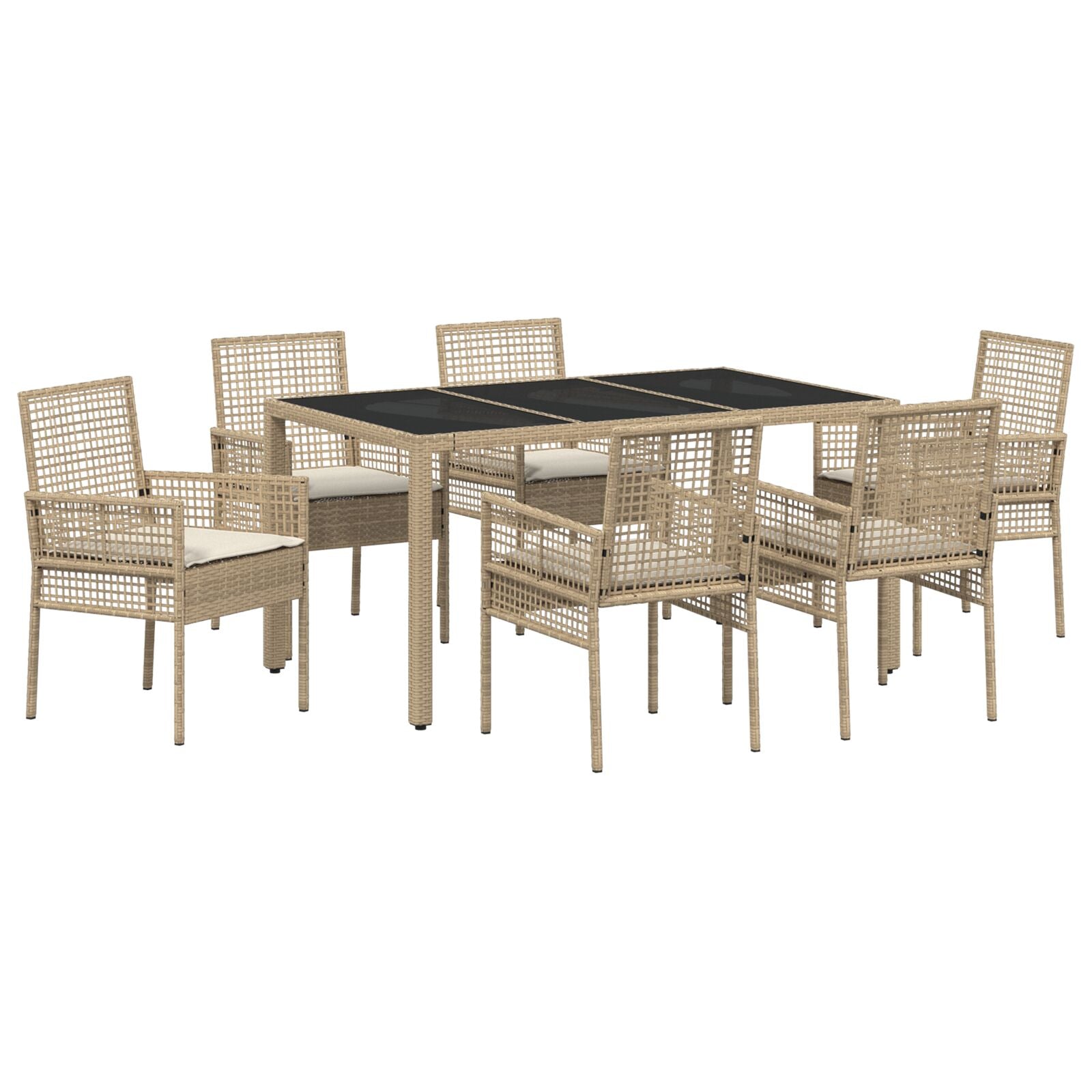 7-Delige Tuin Eetset Met Kussens Beige Poly Rattan