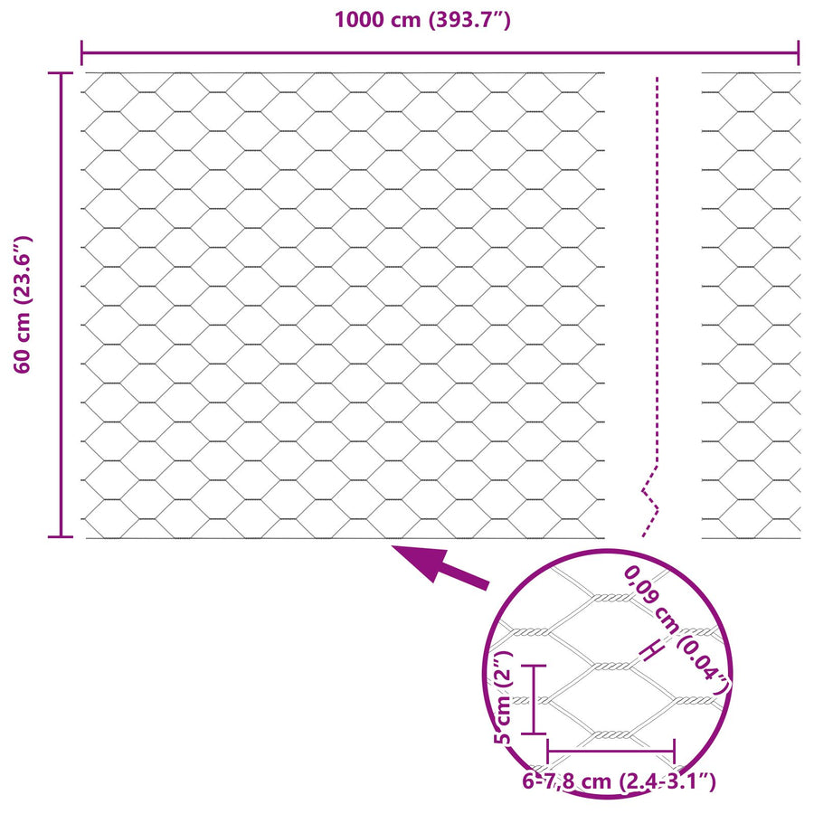 Hexagonaal Hek 0.6X10 M Staal Grijs 10 x 0.6 m 50 mm