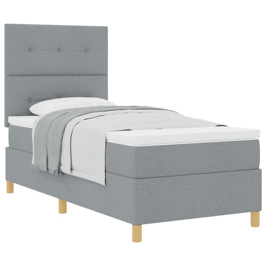Boxspring Bed Met Matras Lichtgrijs 90X200 Cm Stof Blauw