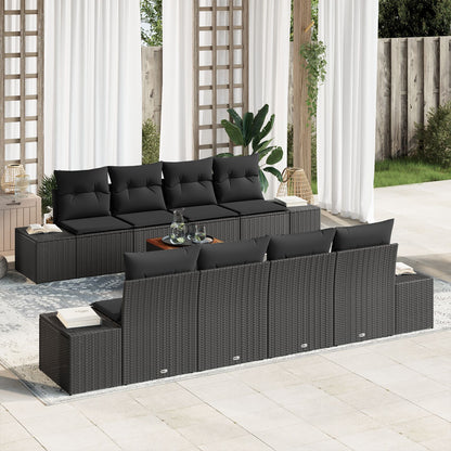 7-Delige Tuinbank Set Met Kussens Zwart Poly Riet Acacia