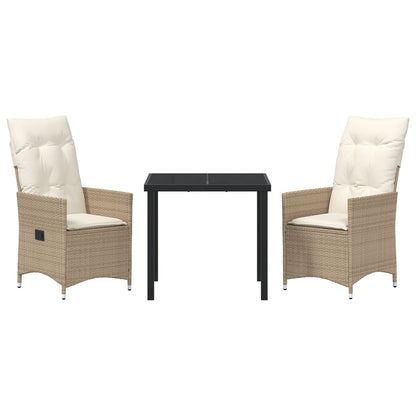 3-Delige Tuinset Met Kussens Beige Poly Rattan