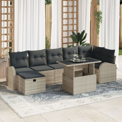 8-Delige Tuinsofa Set Met Kussens Lichtgrijs Poly Rattan