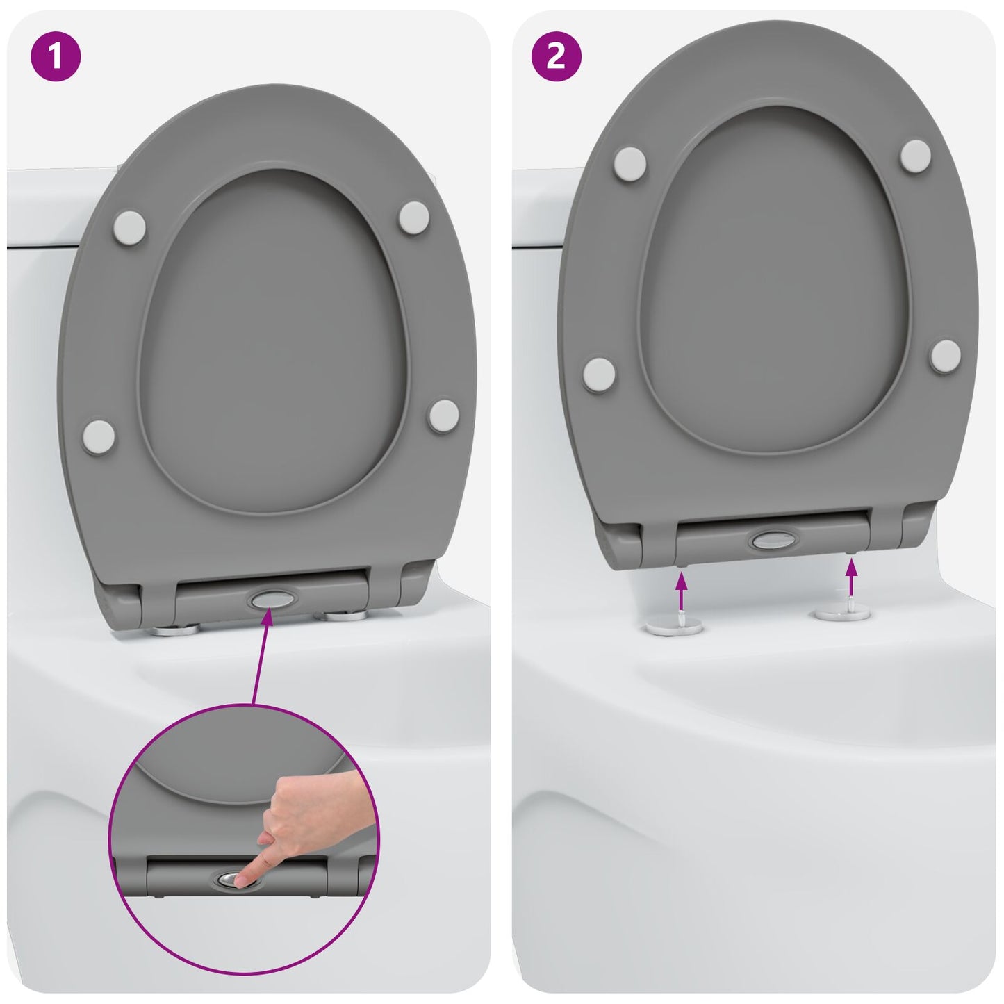 Snelle Release Toiletbril Met Zachte Sluiting Duroplast Grijs