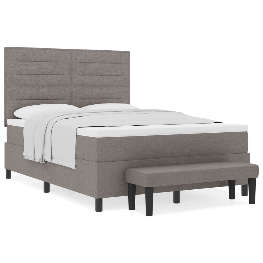 Boxspring Bed Met Matras & Bench Stof Taupe 140 x 190 cm Lijnen ontwerp