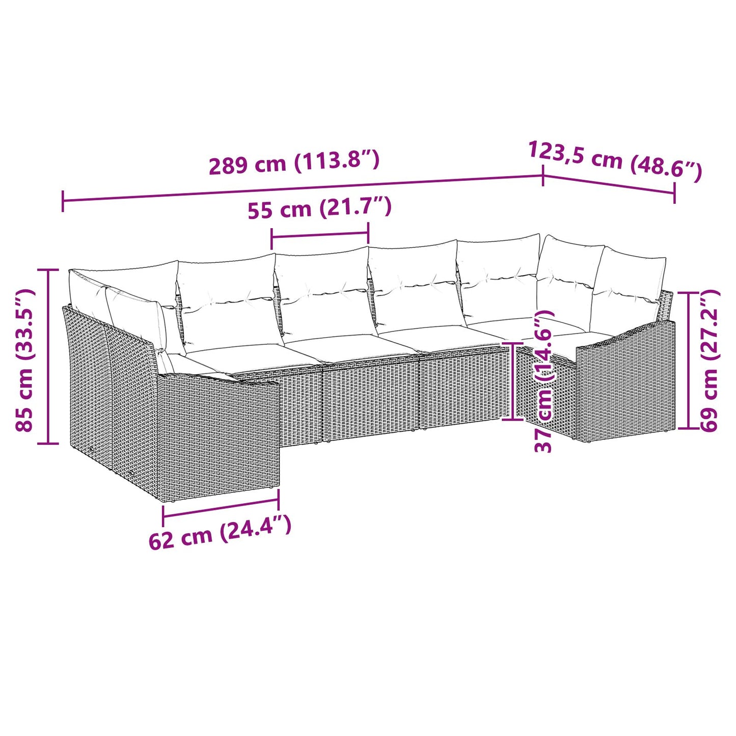 7-Delige Tuinsofaset Met Kussens Zwart Poly Rattan