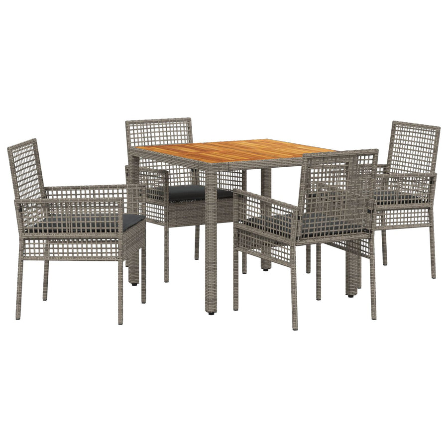 5-delige Tuin Eetset met Kussens Grijs Poly Rattan
