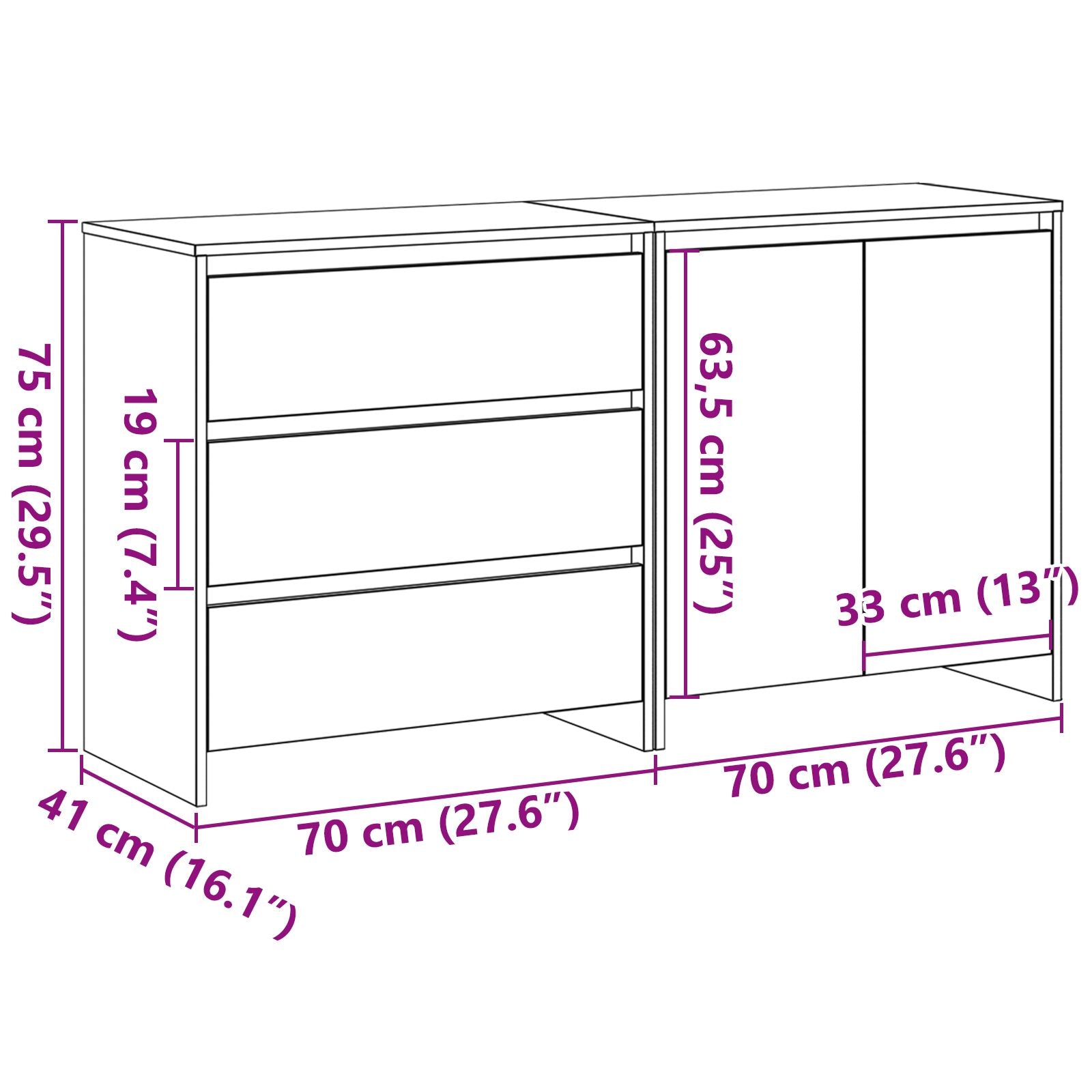2-Delige Dressoirs In Zwart Eiken Hout