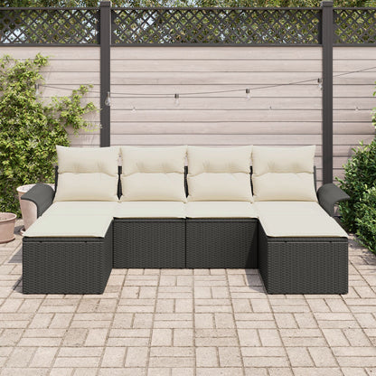 6 Delige Tuin Sofa Set Met Kussens Zwart Poly Rattan