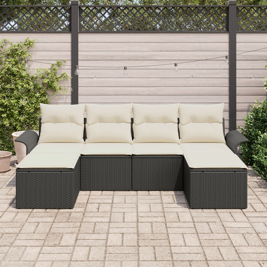 6 Delige Tuin Sofa Set Met Kussens Zwart Poly Rattan