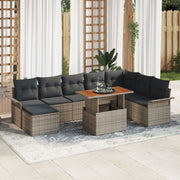 Tuin loungeset 9-delig polyrattan grijs