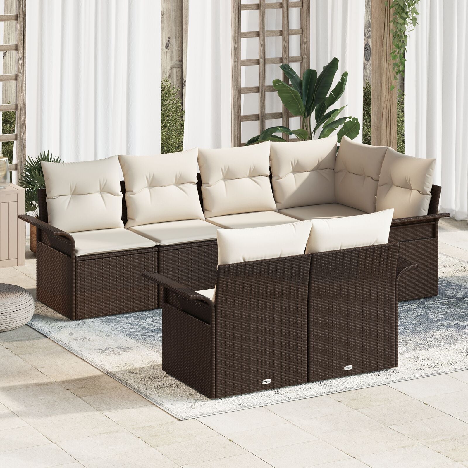 7 Delige Tuin Sofa Set Met Kussens Bruin Poly Rattan