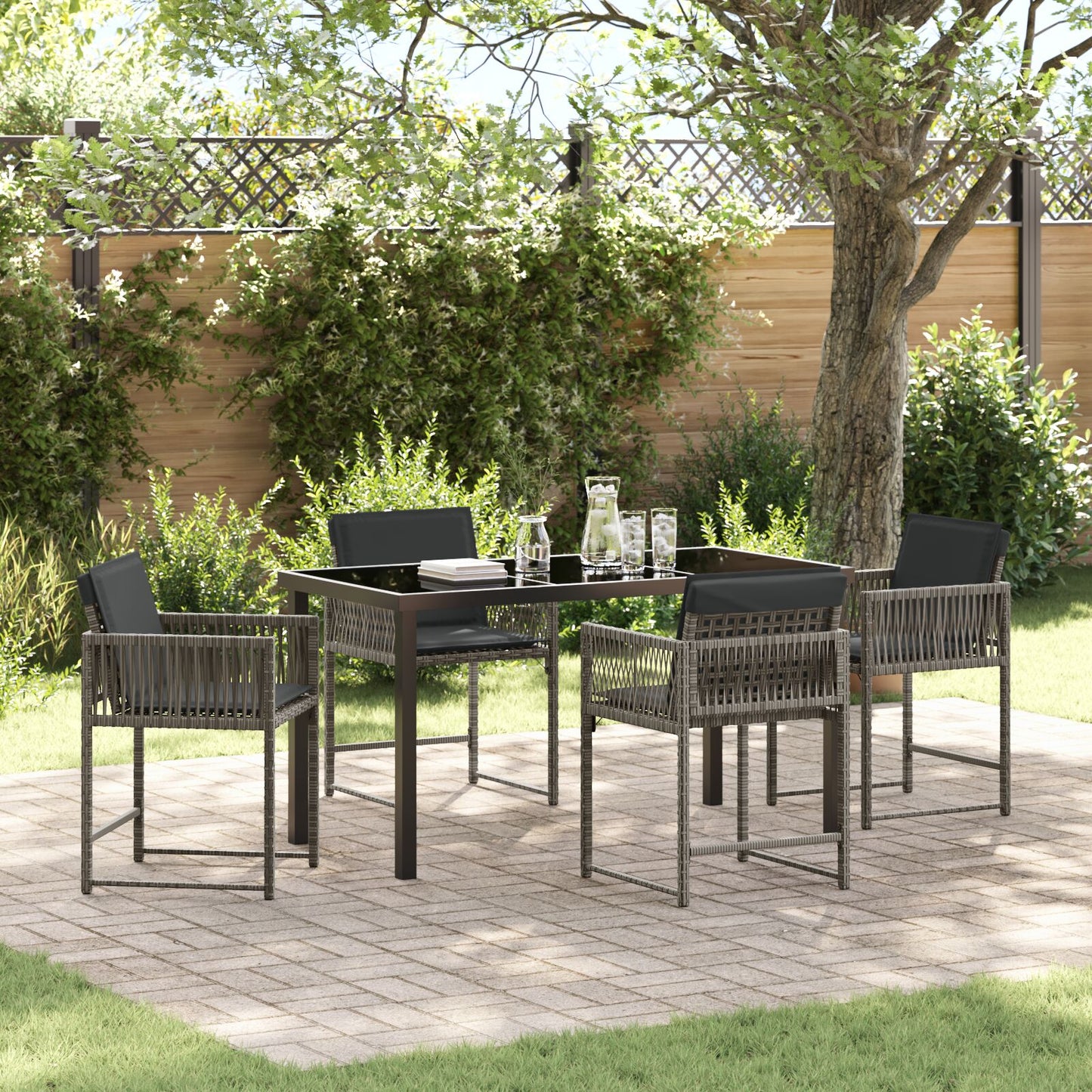 5-Delige Tuin Eettafelset Met Kussens Grijs Poly Rattan