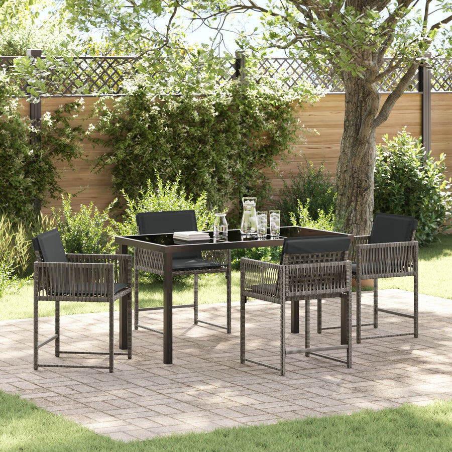 5-Delige Tuin Eettafelset Met Kussens Grijs Poly Rattan