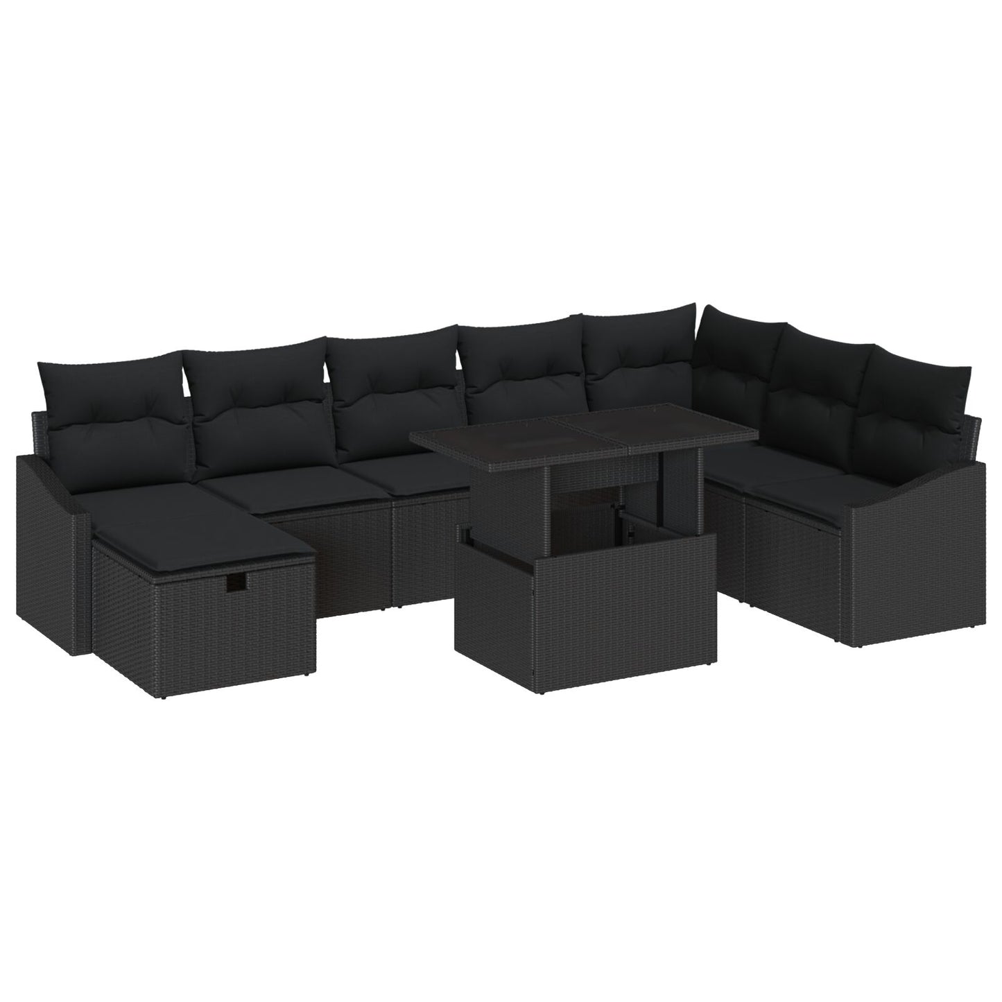 9 Delige Tuinbank Set Met Kussens Zwart Poly Rattan