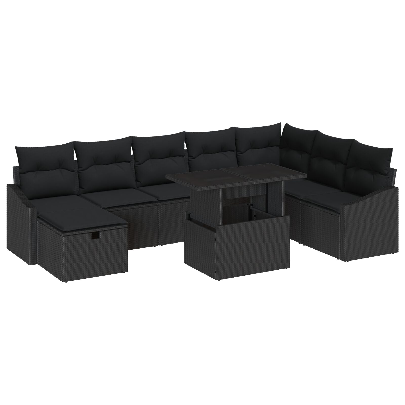 9 Delige Tuinbank Set Met Kussens Zwart Poly Rattan