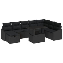 9 Delige Tuinbank Set Met Kussens Zwart Poly Rattan