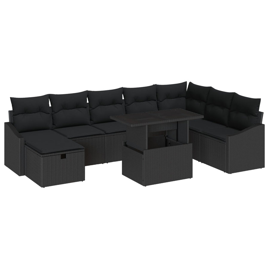 9 Delige Tuinbank Set Met Kussens Zwart Poly Rattan