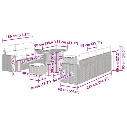 10-Delige Tuin Sofa Set Met Kussens Beige Poly Rattan Acacia, 3-Delige Tuin Eetset Met Kussens Beige Poly Rattan Acacia Wit