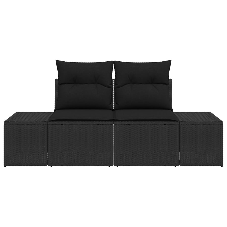 2-Zits Tuin Sofa & Kussens Poly Rattan Zwart met opslag