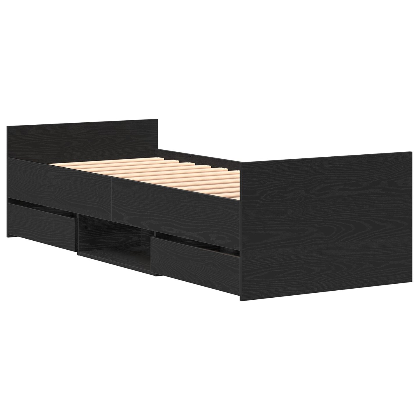 Bedframe Zonder Matras Zwart Eiken 75X190 Cm Bewerkt Hout