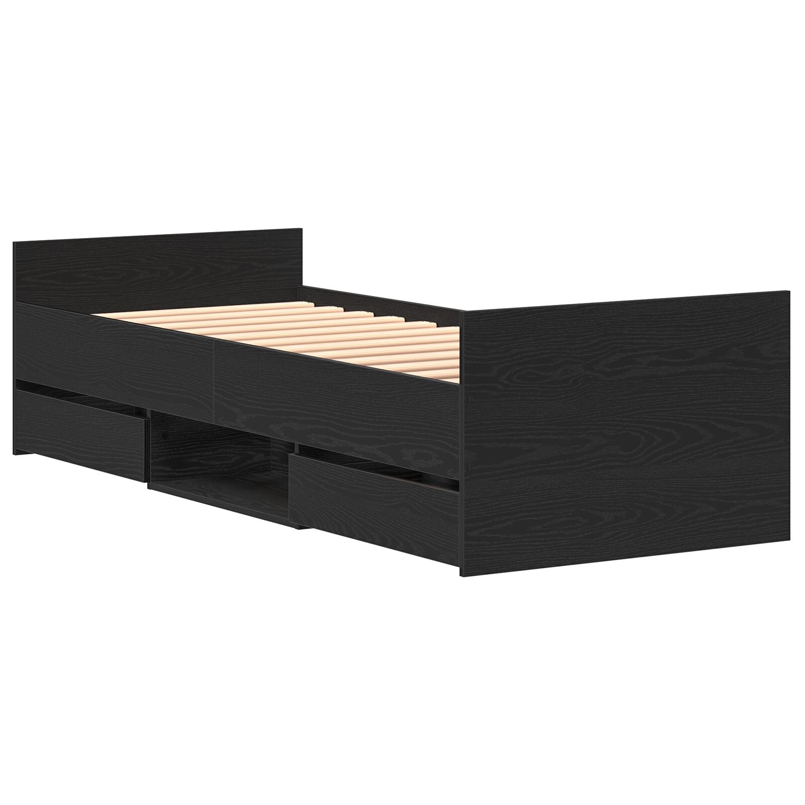 Bedframe Zonder Matras Zwart Eiken 75X190 Cm Bewerkt Hout