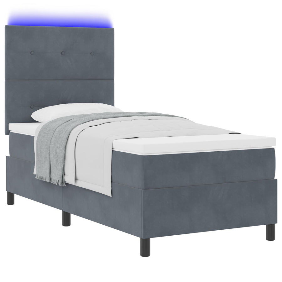 Boxspringbed Met Matras En Led Donkergrijs 90X190 Cm Fluweel Blauw