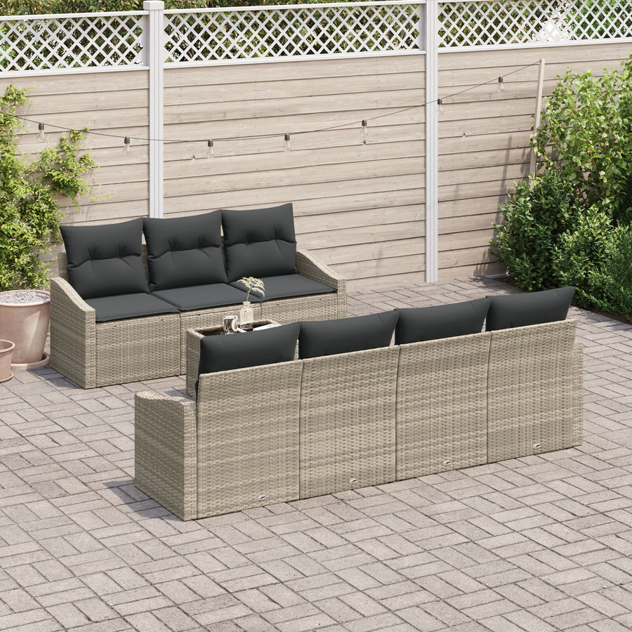 Tuin Sofa Set Set Van 8 Beige, Donkergrijs Rattan, Polyester Gegalvaniseerd Staal