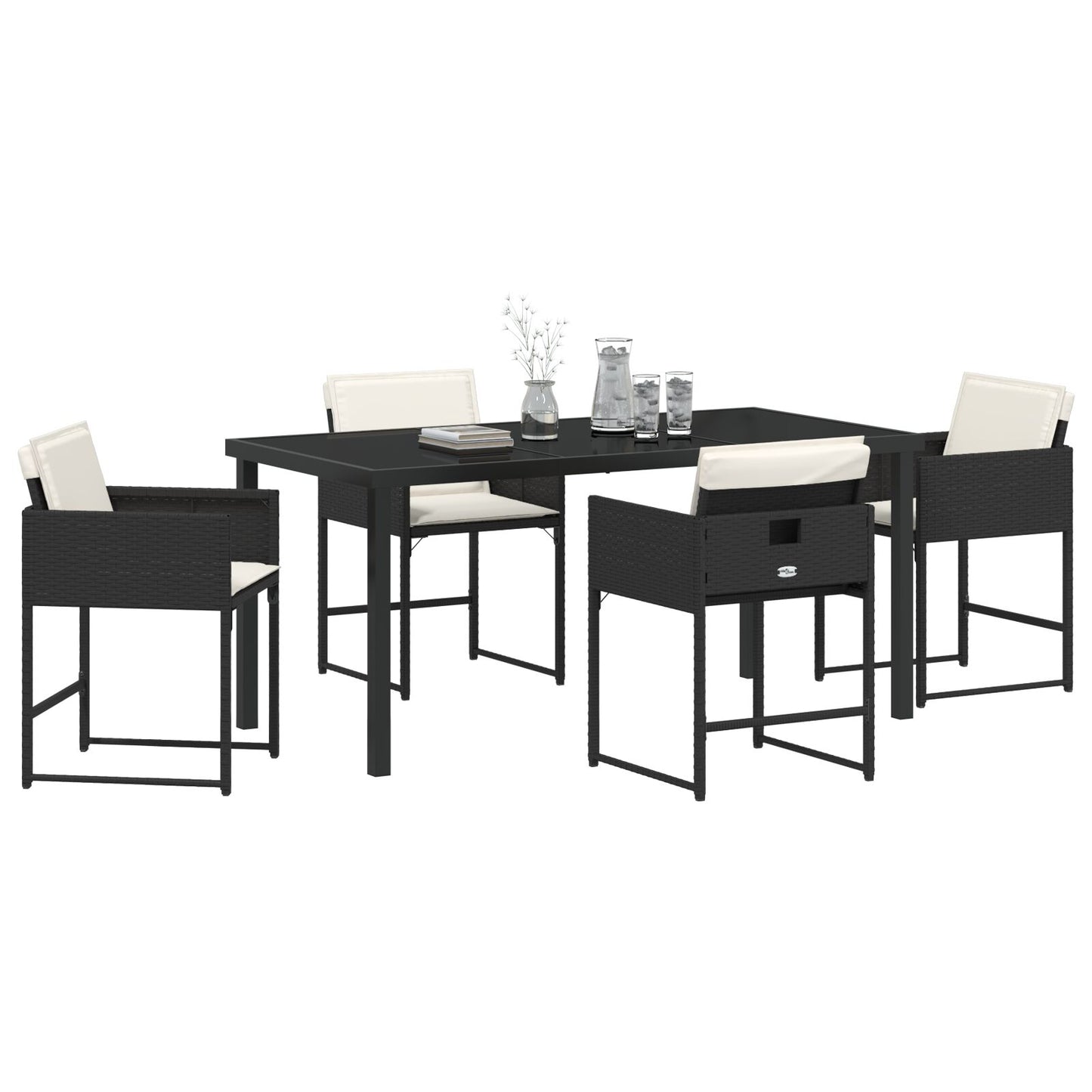 5-Delige Tuinset Met Kussens Zwart Poly Rattan