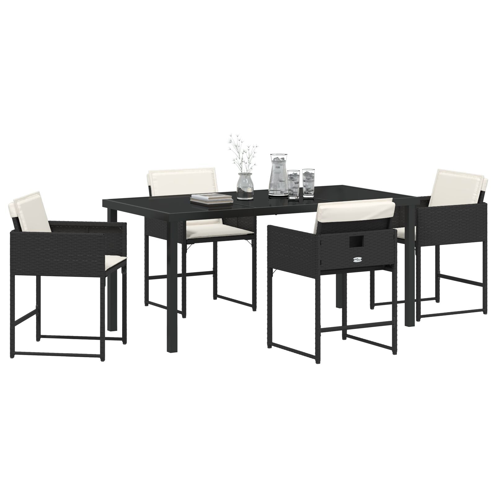5-Delige Tuinset Met Kussens Zwart Poly Rattan