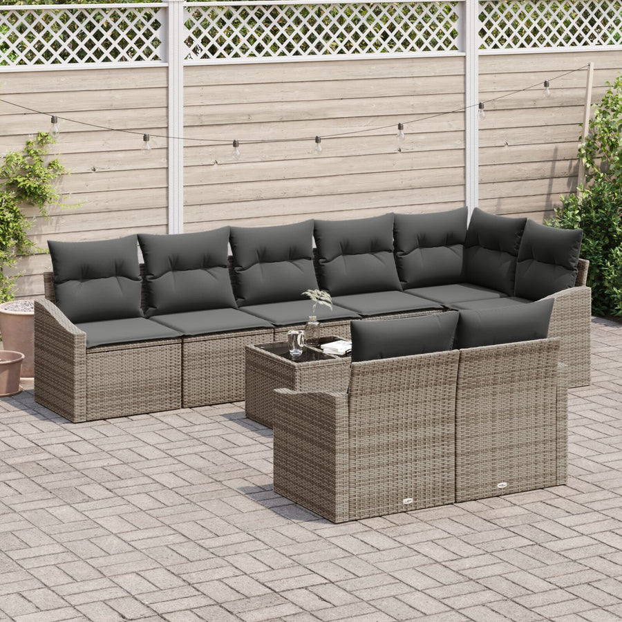 8-Delige Tuin Eettafel Set Met Kussens Zwarte Poly Rattan