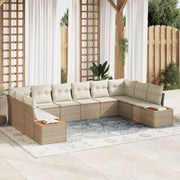 Loungeset 10 personen poly rattan beige