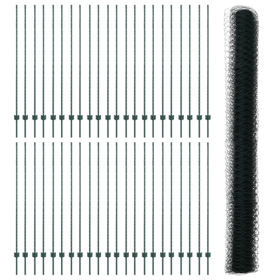 Hekpalen 11 stuks U-kanaal Groen 160 cm Staal, vidaXL Zeshoekig Hek Groen 1.6x100 m Staal