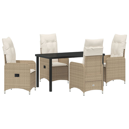 5-Delige Tuin Eetset Met Kussens Beige Poly Rattan