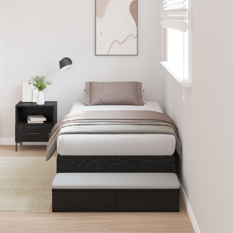 Opslagbedframe Zwart Eiken Bewerkt Hout 75 X 190 Cm Opslag Artisanaal Eiken