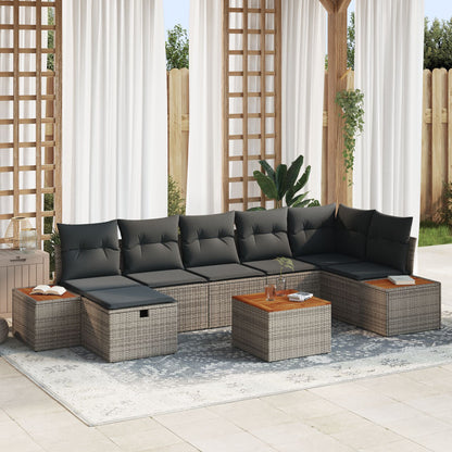 8-Delige Tuin Sofa Set Met Kussens Grijs Poly Rattan