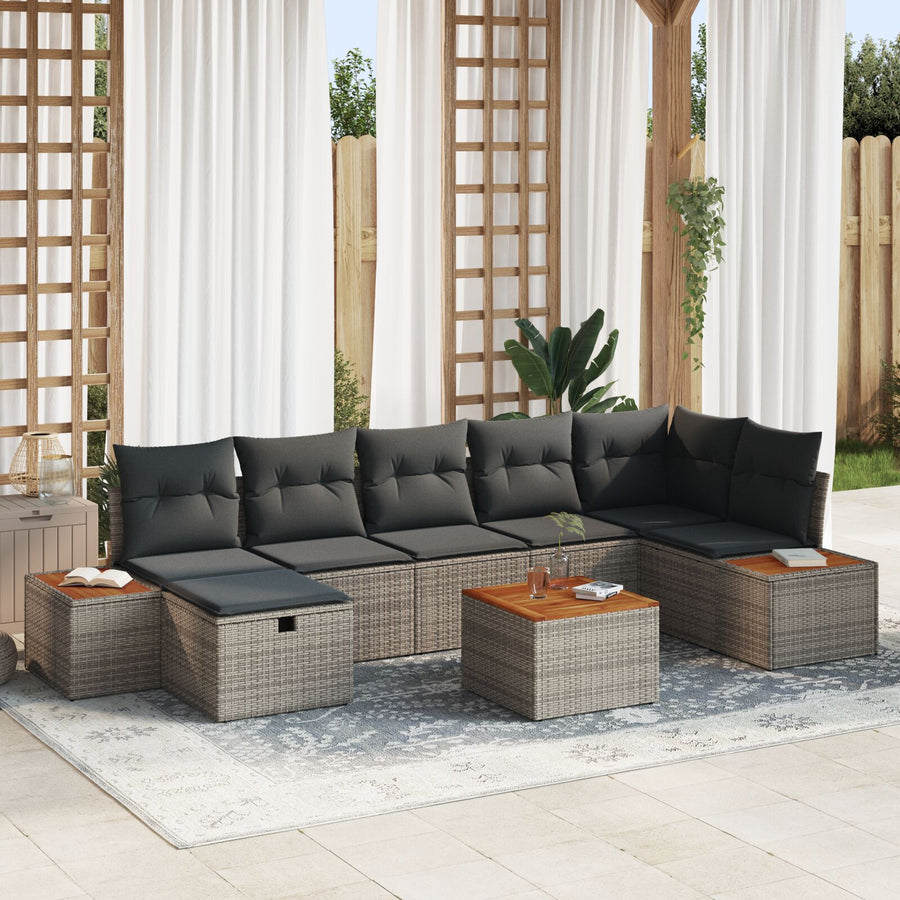 8-Delige Tuin Sofa Set Met Kussens Grijs Poly Rattan