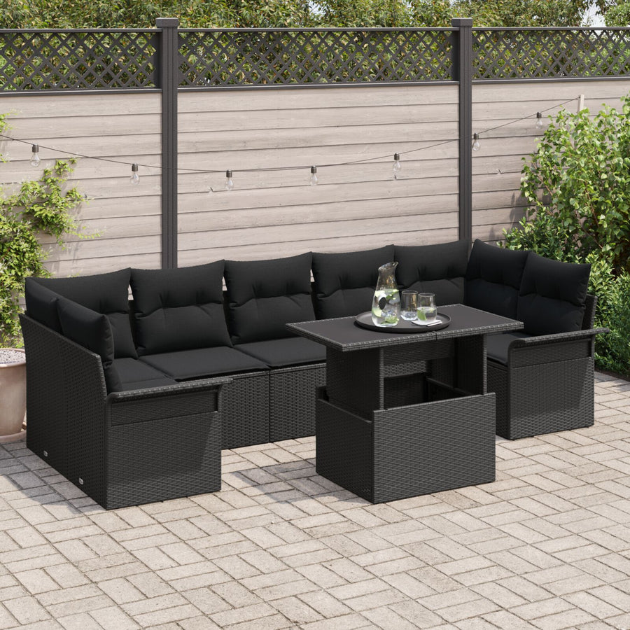 8-Delige Tuinbankset Met Kussens Zwart Poly Rattan
