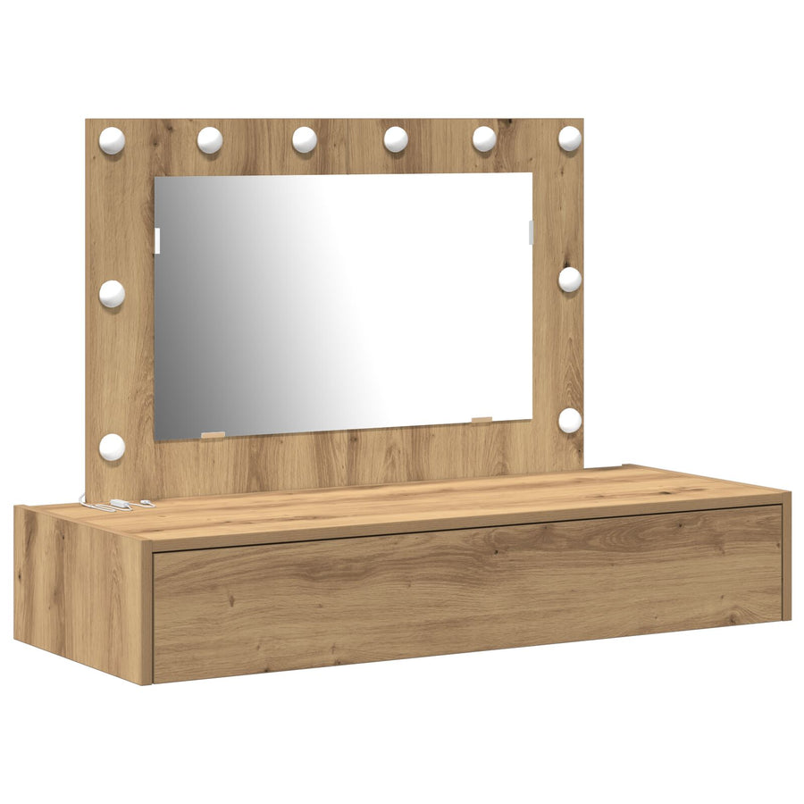 Wand Kaptafel Lichten 100 x 40 x 70 cm Ambachtelijk eiken met LED