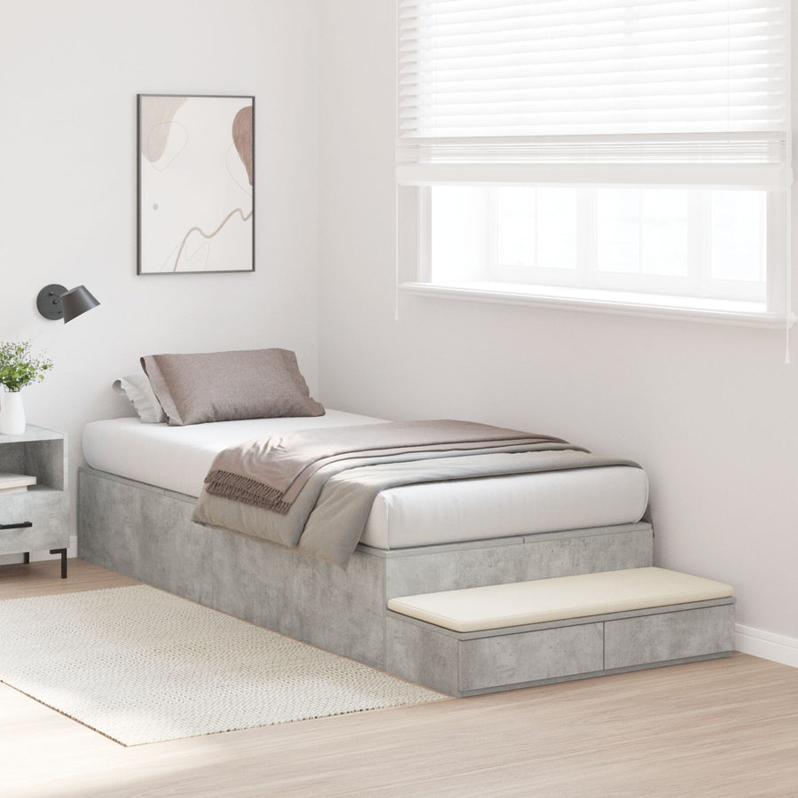 Opbergbedframe Beton Grijs Bewerkt Hout 236.5 X 100 X 31.5 Cm Artisanaal Eiken