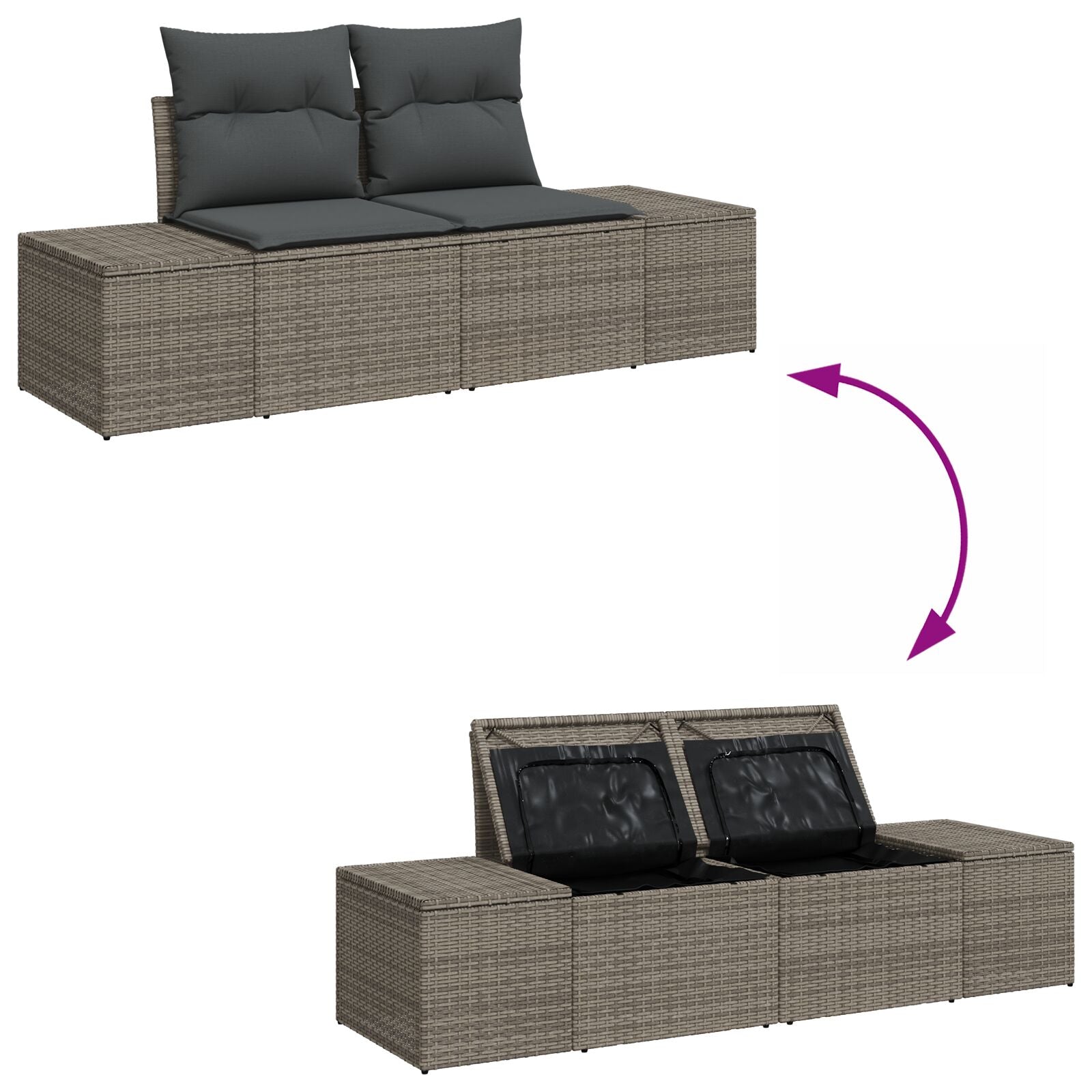 3-Delige Tuinsofa Set Met Kussens Grijs Poly Rattan