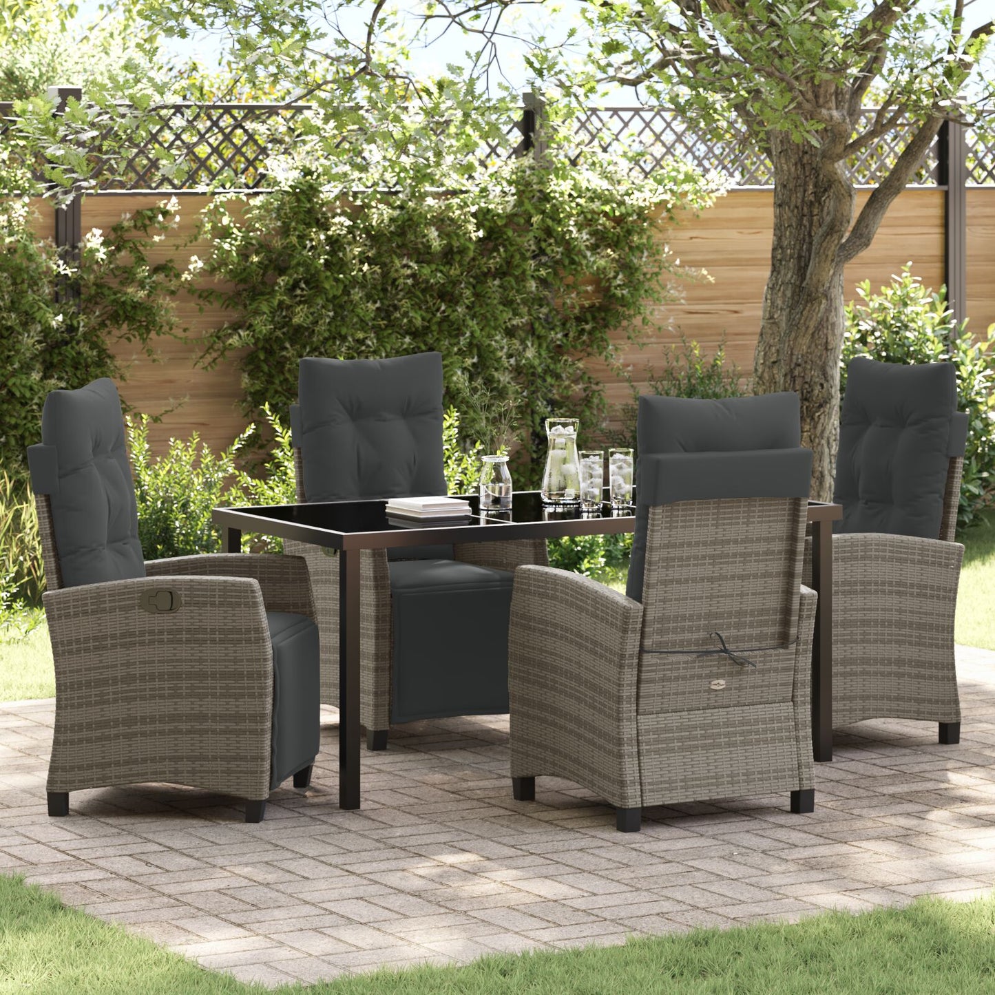 5-Delige Tuin Eetset Grijs Poly Rattan