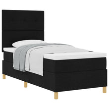 Boxspring Bed Met Matras Zwart 90X200 Cm Stof Blauw